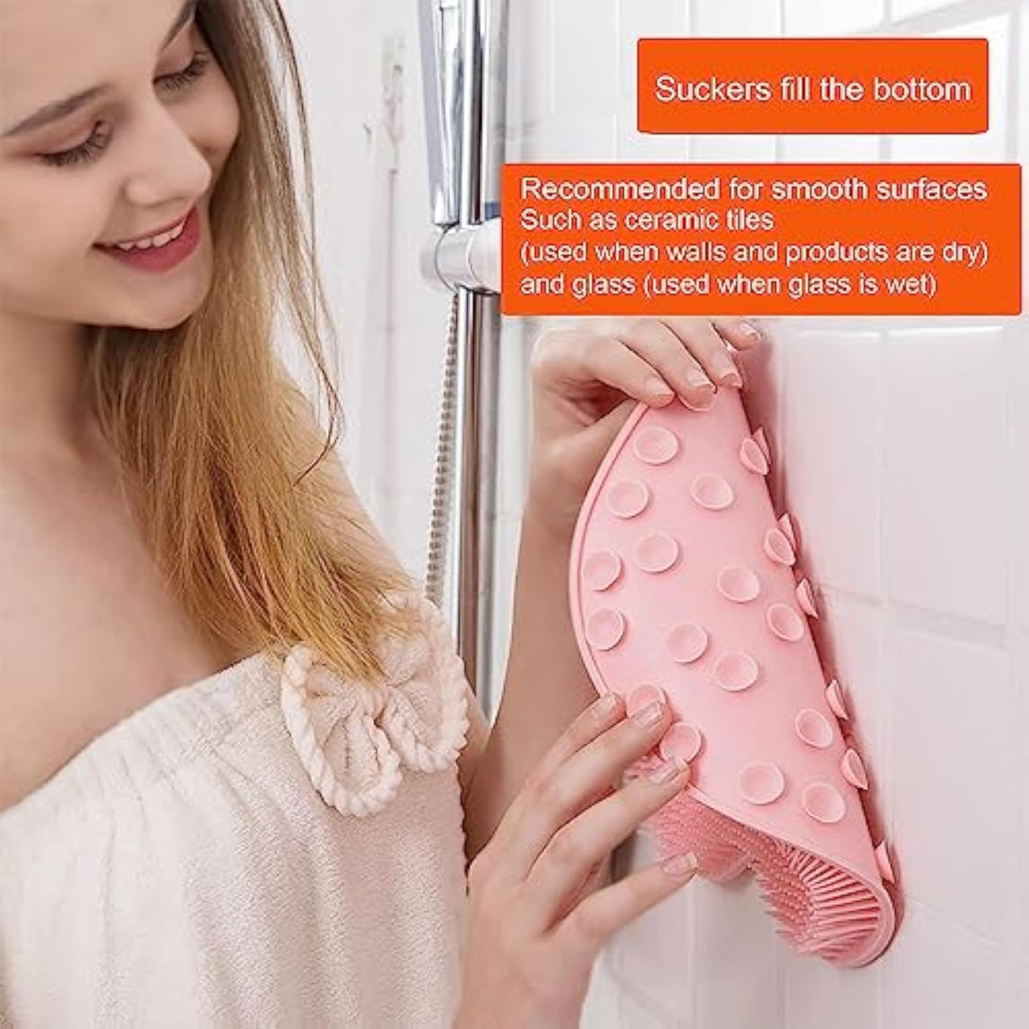 Silicone Bath Massage Cushion Brush with Suction Cups, Pink